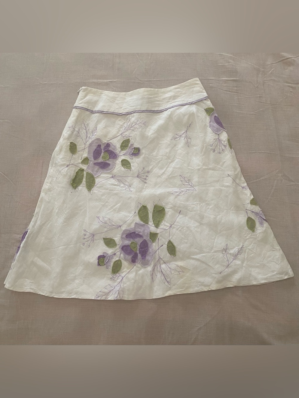 Karen Kane White A-Line Skirt with Lavender and Olive Floral Accents